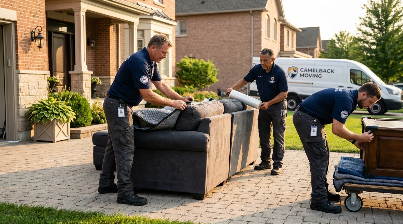 Large estate moving crew wrapping furniture in Stratford, OK