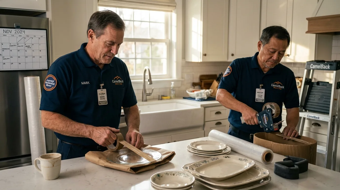 Professional crew packing kitchen dishware in Stratford, OK